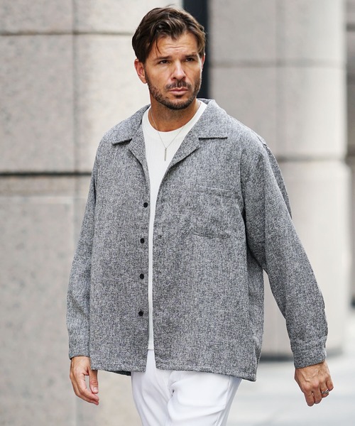SOMEDIFF(サムディフ)の「サマーツイードオープンカラー長袖シャツ メンズ カジュアルシャツ トップス 秋服 冬服(シャツ/ブラウス・メンズ・ネイビー/ブラック/ホワイト・XL/M/XXL/L)」の8枚目の写真