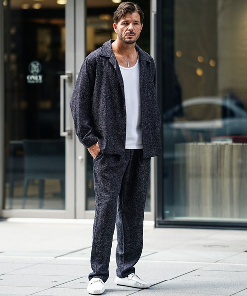 SOMEDIFF(サムディフ)の「サマーツイードオープンカラー長袖シャツ メンズ カジュアルシャツ トップス 秋服 冬服(シャツ/ブラウス・メンズ・ネイビー/ブラック/ホワイト・XL/M/XXL/L)」の14枚目の写真