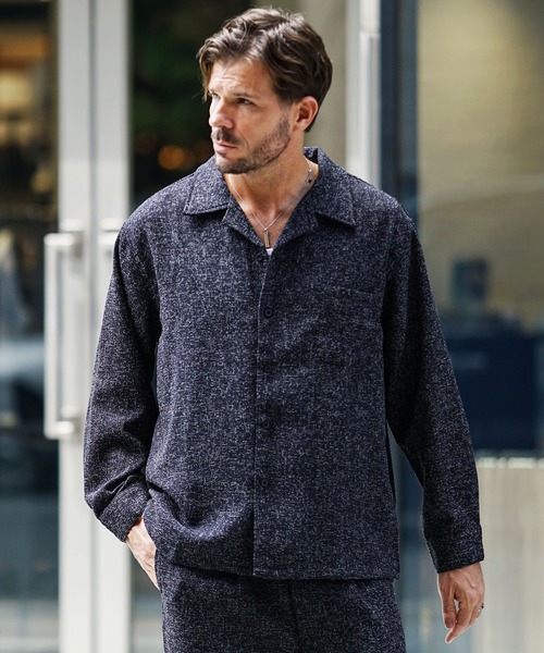 SOMEDIFF(サムディフ)の「サマーツイードオープンカラー長袖シャツ メンズ カジュアルシャツ トップス 秋服 冬服(シャツ/ブラウス・メンズ・ネイビー/ブラック/ホワイト・XL/M/XXL/L)」の11枚目の写真