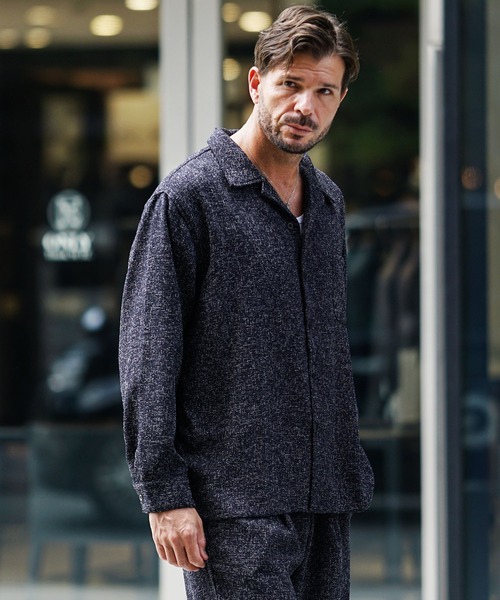 SOMEDIFF(サムディフ)の「サマーツイードオープンカラー長袖シャツ メンズ カジュアルシャツ トップス 秋服 冬服(シャツ/ブラウス・メンズ・ネイビー/ブラック/ホワイト・XL/M/XXL/L)」の12枚目の写真