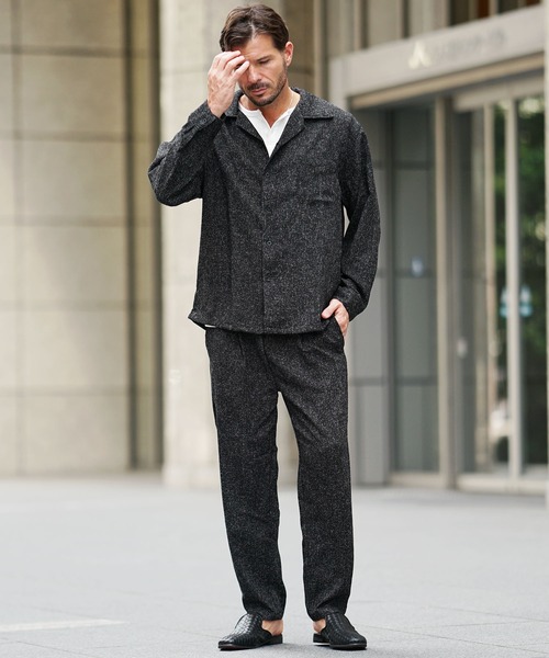 SOMEDIFF(サムディフ)の「サマーツイードオープンカラー長袖シャツ メンズ カジュアルシャツ トップス 秋服 冬服(シャツ/ブラウス・メンズ・ネイビー/ブラック/ホワイト・XL/M/XXL/L)」の6枚目の写真