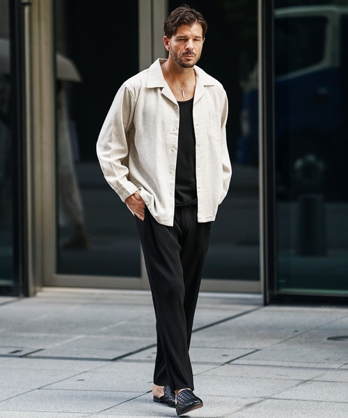 SOMEDIFF(サムディフ)の「サマーツイードオープンカラー長袖シャツ メンズ カジュアルシャツ トップス 秋服 冬服(シャツ/ブラウス・メンズ・ネイビー/ブラック/ホワイト・XL/M/XXL/L)」の20枚目の写真