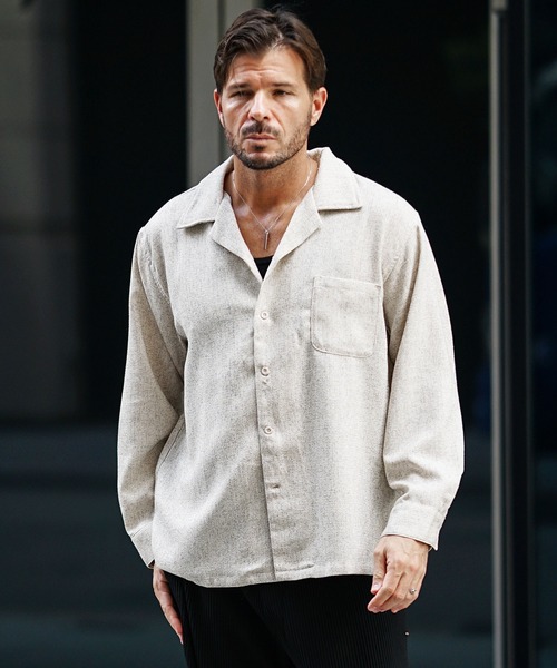 SOMEDIFF(サムディフ)の「サマーツイードオープンカラー長袖シャツ メンズ カジュアルシャツ トップス 秋服 冬服(シャツ/ブラウス・メンズ・ネイビー/ブラック/ホワイト・XL/M/XXL/L)」の17枚目の写真