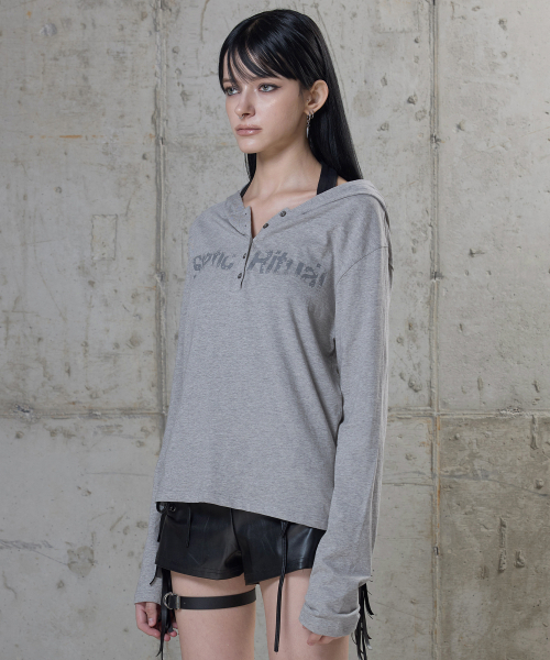 ROCKCAKE(ロックケーキ)の「スタティックスリーブ フーディー - グレー(Tシャツ/カットソー・レディース・その他・SMALL)」の2枚目の写真
