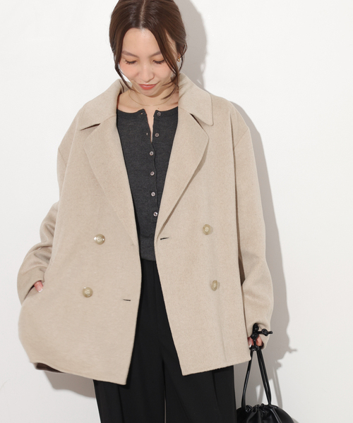 JOURNAL STANDARD relume（ジャーナルスタンダード　レリューム）の「ウールカシミヤハーフコート（その他アウター・レディース・ベージュ/チャコールグレー・36/38）」の15枚目の写真
