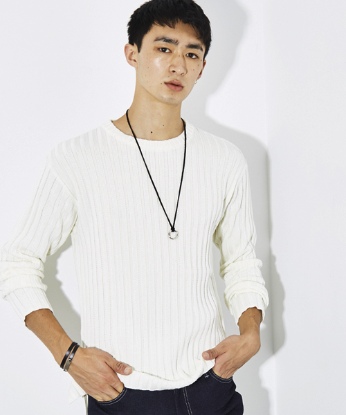 STUDIOUS（ステュディオス）の「ミックスウールワイドリブロングニット（ニット/セーター・メンズ・オフホワイト/ネイビー/ベージュ・1/3/2）」の2枚目の写真