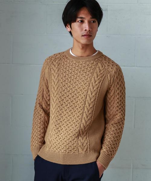 green label relaxing（グリーンレーベルリラクシング）の「CM アラン ラグラン クルーネック ニット ◆（ニット/セーター・メンズ・ブラック/ベージュ/パープル・X-LARGE/SMALL/MEDIUM/LARGE）」の2枚目の写真