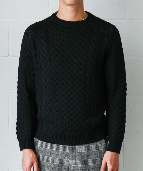 green label relaxing（グリーンレーベルリラクシング）の「CM アラン ラグラン クルーネック ニット ◆（ニット/セーター・メンズ・ブラック/ベージュ/パープル・X-LARGE/SMALL/MEDIUM/LARGE）」の4枚目の写真