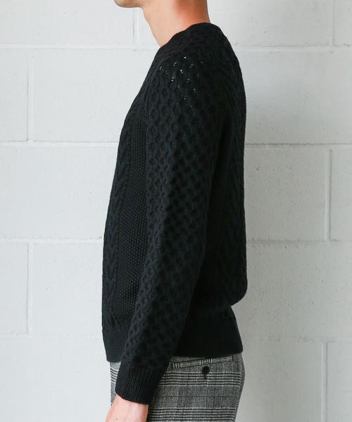 green label relaxing（グリーンレーベルリラクシング）の「CM アラン ラグラン クルーネック ニット ◆（ニット/セーター・メンズ・ブラック/ベージュ/パープル・X-LARGE/SMALL/MEDIUM/LARGE）」の5枚目の写真