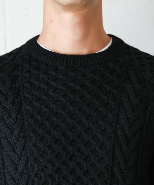 green label relaxing（グリーンレーベルリラクシング）の「CM アラン ラグラン クルーネック ニット ◆（ニット/セーター・メンズ・ブラック/ベージュ/パープル・X-LARGE/SMALL/MEDIUM/LARGE）」の7枚目の写真