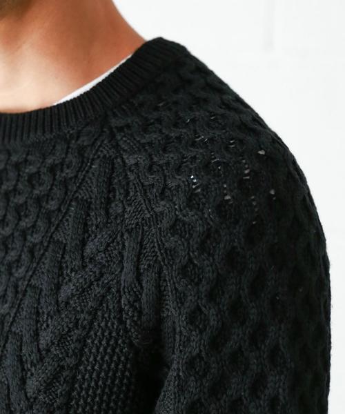 green label relaxing（グリーンレーベルリラクシング）の「CM アラン ラグラン クルーネック ニット ◆（ニット/セーター・メンズ・ブラック/ベージュ/パープル・X-LARGE/SMALL/MEDIUM/LARGE）」の9枚目の写真