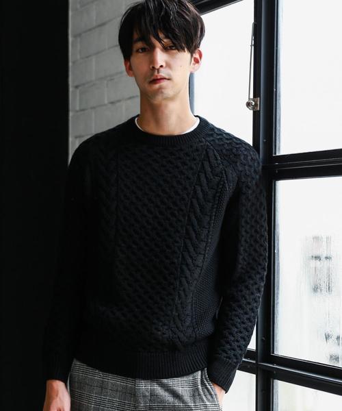 green label relaxing（グリーンレーベルリラクシング）の「CM アラン ラグラン クルーネック ニット ◆（ニット/セーター・メンズ・ブラック/ベージュ/パープル・X-LARGE/SMALL/MEDIUM/LARGE）」の12枚目の写真