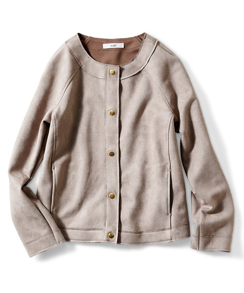 IEDIT（イディット）の「ＩＥＤＩＴ　上品リッチな　ストレッチポンチのスエードブルゾン（ブルゾン・レディース・グレイッシュベージュ/ベビーピンク・SMALL/MEDIUM/LARGE/X-LARGE/XX-LARGE）」の6枚目の写真
