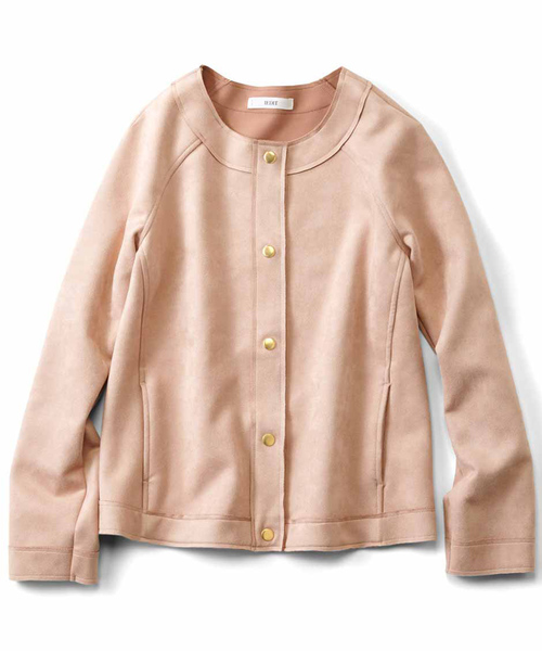 IEDIT（イディット）の「ＩＥＤＩＴ　上品リッチな　ストレッチポンチのスエードブルゾン（ブルゾン・レディース・グレイッシュベージュ/ベビーピンク・SMALL/MEDIUM/LARGE/X-LARGE/XX-LARGE）」の9枚目の写真
