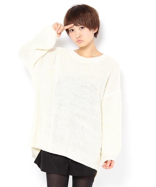 WHO'S WHO gallery（フーズフーギャラリー）の「ローゲージビッグニット（ニット/セーター・レディース・ブラック/ホワイト/ピンク・FREE）」の4枚目の写真