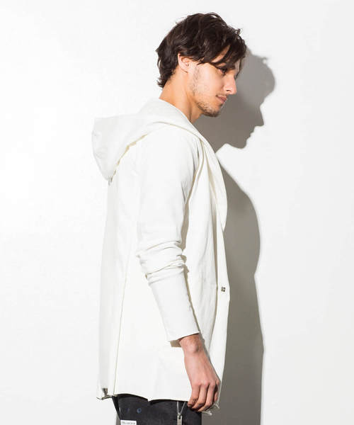CDM BY CARPEDIEM（シーディーエムバイカルペディエム）の「CDM BY CARPEDIEM(シーディーエム バイ カルペディエム)カットオフフーディカーディガン（カーディガン/ボレロ・メンズ・ホワイト/ブラック/チャコールグレー・MEDIUM/LARGE/SMALL）」の4枚目の写真