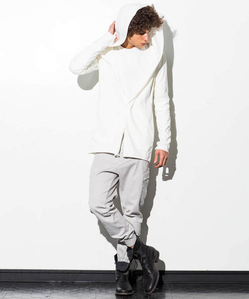 CDM BY CARPEDIEM（シーディーエムバイカルペディエム）の「CDM BY CARPEDIEM(シーディーエム バイ カルペディエム)カットオフフーディカーディガン（カーディガン/ボレロ・メンズ・ホワイト/ブラック/チャコールグレー・MEDIUM/LARGE/SMALL）」の8枚目の写真