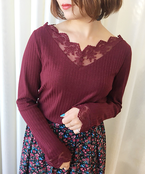 apres jour（アプレジュール）の「スカラップレースロングスリーブ【ZOZOTOWN限定アイテム】（Tシャツ/カットソー・レディース・オフホワイト/ブラック/ボルドー/ベージュ/モカ・フリー）」の5枚目の写真