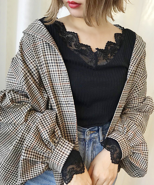 apres jour（アプレジュール）の「スカラップレースロングスリーブ【ZOZOTOWN限定アイテム】（Tシャツ/カットソー・レディース・オフホワイト/ブラック/ボルドー/ベージュ/モカ・フリー）」の8枚目の写真