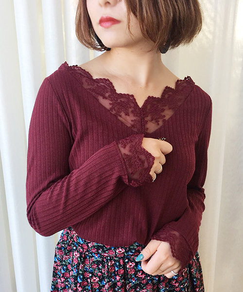 apres jour（アプレジュール）の「スカラップレースロングスリーブ【ZOZOTOWN限定アイテム】（Tシャツ/カットソー・レディース・オフホワイト/ブラック/ボルドー/ベージュ/モカ・フリー）」の16枚目の写真