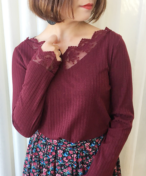 apres jour（アプレジュール）の「スカラップレースロングスリーブ【ZOZOTOWN限定アイテム】（Tシャツ/カットソー・レディース・オフホワイト/ブラック/ボルドー/ベージュ/モカ・フリー）」の17枚目の写真