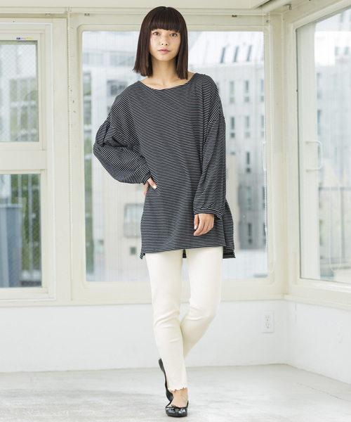 WEGO（ウィゴー）の「WEGO/テレコリブレギンス（レギンス/スパッツ・レディース・ブラック/アイボリー/杢グレー/ライトベージュ・FREE）」の6枚目の写真