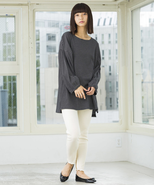 WEGO（ウィゴー）の「WEGO/テレコリブレギンス（レギンス/スパッツ・レディース・ブラック/アイボリー/杢グレー/ライトベージュ・FREE）」の9枚目の写真