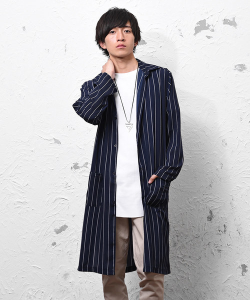 MinoriTY（マイノリティ）の「ストラップイプ柄スーパーロングシャツ（シャツ/ブラウス・メンズ・ブラック/ネイビー/カーキ/テラコッタ・M/L）」の4枚目の写真