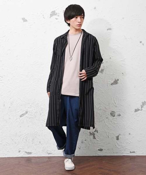 MinoriTY（マイノリティ）の「ストラップイプ柄スーパーロングシャツ（シャツ/ブラウス・メンズ・ブラック/ネイビー/カーキ/テラコッタ・M/L）」の14枚目の写真