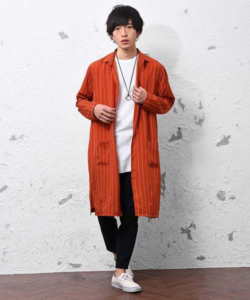 MinoriTY（マイノリティ）の「ストラップイプ柄スーパーロングシャツ（シャツ/ブラウス・メンズ・ブラック/ネイビー/カーキ/テラコッタ・M/L）」の11枚目の写真