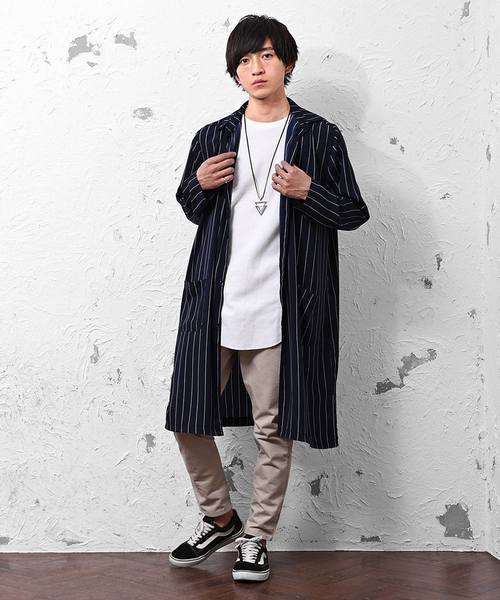 MinoriTY（マイノリティ）の「ストラップイプ柄スーパーロングシャツ（シャツ/ブラウス・メンズ・ブラック/ネイビー/カーキ/テラコッタ・M/L）」の7枚目の写真