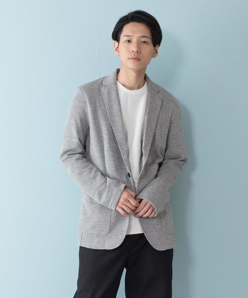 Blue Standard (ブルースタンダード)の「【BLUE STANDARD】ダブルフェイステーラードJKT 鹿の子素材 裏地トリコロール配色(テーラードジャケット)」|杢グレー