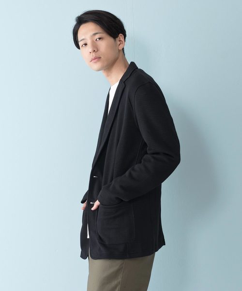 Blue Standard (ブルースタンダード)の「【BLUE STANDARD】ダブルフェイステーラードJKT 鹿の子素材 裏地トリコロール配色(テーラードジャケット)」|ブラック