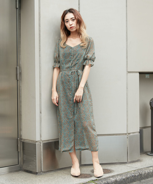 SPIRALGIRL(スパイラルガール)の「ラテフラワー2WAYガウンワンピース(ワンピース・レディース・グリーン系その他/オレンジ系その他・FREE)」の7枚目の写真