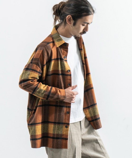 Rocky Monroe(ロッキーモンロー)の「ヘビーフランネルビッグシルエットシャツ(シャツ/ブラウス・メンズ・オレンジ/グリーン/ベージュ/グレー/ブラウン/ブラック・FREE)」の14枚目の写真