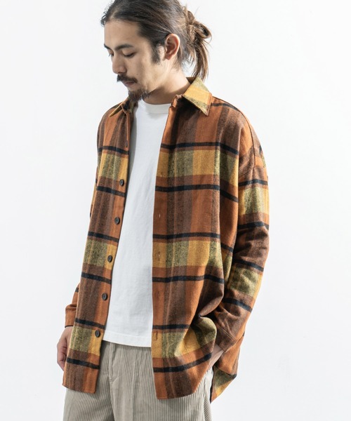 Rocky Monroe(ロッキーモンロー)の「ヘビーフランネルビッグシルエットシャツ(シャツ/ブラウス・メンズ・オレンジ/グリーン/ベージュ/グレー/ブラウン/ブラック・FREE)」の15枚目の写真