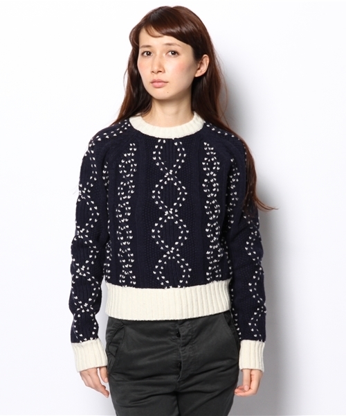 Ray BEAMS（レイビームス）の「YMC / クロップド ケーブルニット（ニット/セーター・レディース・ネイビー・ONE SIZE）」の8枚目の写真
