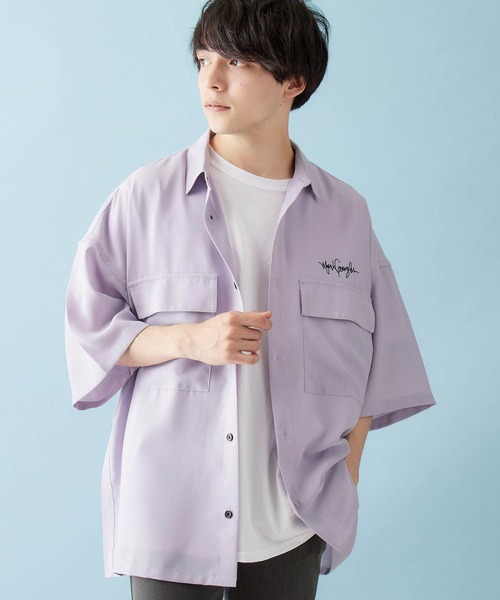 Mark Gonzales（マーク・ゴンザレス）の「Mark Gonzales/マークゴンザレス 別注 リラックスドレープ レギュラーカラーシャツ クレリックシャツ 1/2 sleeve CPOシャツ（シャツ/ブラウス・メンズ・ライトグレー/ブラック/ネイビー/オリーブ/グレー系その他/ベージュ系その他/ライトパープル/オレンジ系その他/ブラック系その他/ベージュ系その他3/ベージュ系その他2/グレイッシュベージュ/グレイッシュブルー/ブラック系その他2/ライラック/グレー系その他2・M/L）」の14枚目の写真