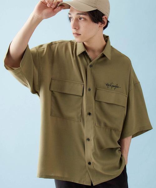 Mark Gonzales（マーク・ゴンザレス）の「Mark Gonzales/マークゴンザレス 別注 リラックスドレープ レギュラーカラーシャツ クレリックシャツ 1/2 sleeve CPOシャツ（シャツ/ブラウス・メンズ・ライトグレー/ブラック/ネイビー/オリーブ/グレー系その他/ベージュ系その他/ライトパープル/オレンジ系その他/ブラック系その他/ベージュ系その他3/ベージュ系その他2/グレイッシュベージュ/グレイッシュブルー/ブラック系その他2/ライラック/グレー系その他2・M/L）」の11枚目の写真