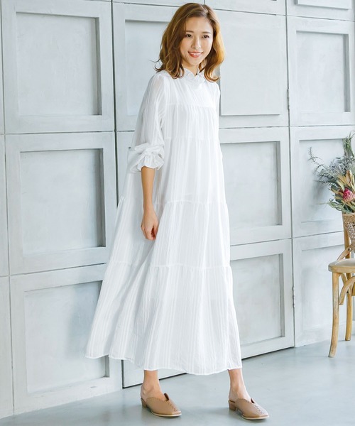 KOBE LETTUCE（コウベレタス）の「ティアードハイネックマキシワンピース（ワンピース・レディース・ミント/オフホワイト/ブラック/ネイビー・FREE）」の8枚目の写真