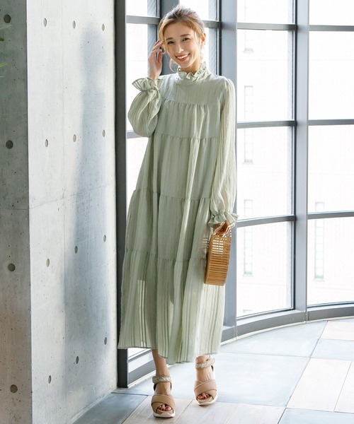 KOBE LETTUCE（コウベレタス）の「ティアードハイネックマキシワンピース（ワンピース・レディース・ミント/オフホワイト/ブラック/ネイビー・FREE）」の7枚目の写真