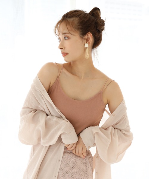 one after another NICE CLAUP（ワンアフターアナザーナイスクラップ）の「テレコクロスキャミ（キャミソール・レディース・オフホワイト/ベージュ/ブラック/ピンクベージュ/グリーン・FREE）」の5枚目の写真