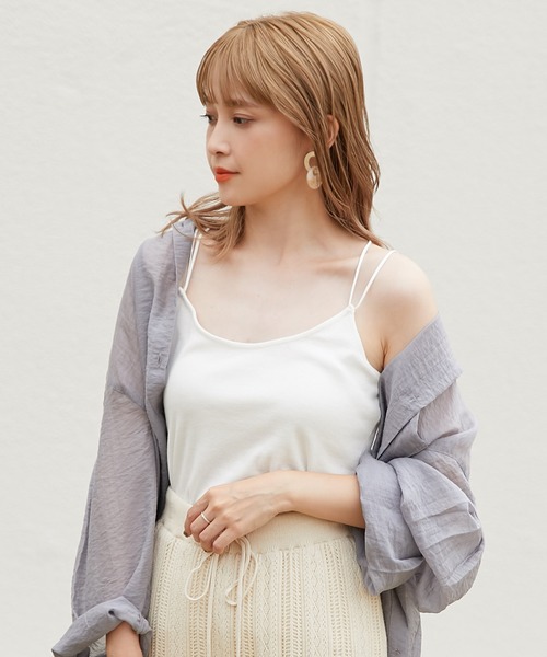 one after another NICE CLAUP（ワンアフターアナザーナイスクラップ）の「テレコクロスキャミ（キャミソール・レディース・オフホワイト/ベージュ/ブラック/ピンクベージュ/グリーン・FREE）」の2枚目の写真