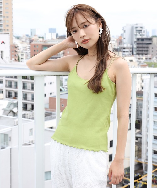 one after another NICE CLAUP（ワンアフターアナザーナイスクラップ）の「テレコクロスキャミ（キャミソール・レディース・オフホワイト/ベージュ/ブラック/ピンクベージュ/グリーン・FREE）」の19枚目の写真