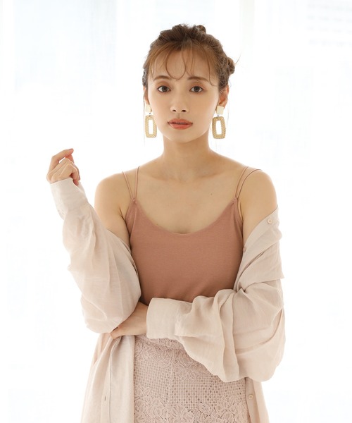 one after another NICE CLAUP（ワンアフターアナザーナイスクラップ）の「テレコクロスキャミ（キャミソール・レディース・オフホワイト/ベージュ/ブラック/ピンクベージュ/グリーン・FREE）」の9枚目の写真