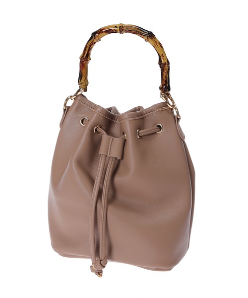 Edit Sheen(エディットシーン)の「バンブーハンドル巾着ハンドバッグ(ハンドバッグ・レディース・ブラック/ベージュ・FREE)」の3枚目の写真