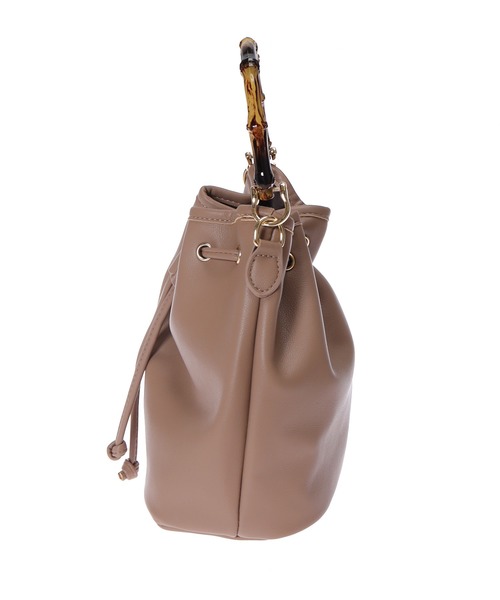 Edit Sheen(エディットシーン)の「バンブーハンドル巾着ハンドバッグ(ハンドバッグ・レディース・ブラック/ベージュ・FREE)」の4枚目の写真