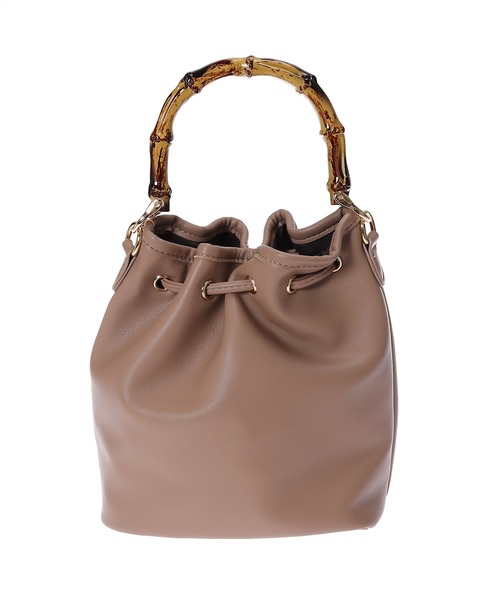 Edit Sheen(エディットシーン)の「バンブーハンドル巾着ハンドバッグ(ハンドバッグ・レディース・ブラック/ベージュ・FREE)」の5枚目の写真