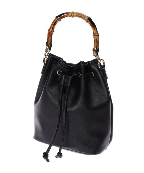 Edit Sheen(エディットシーン)の「バンブーハンドル巾着ハンドバッグ(ハンドバッグ・レディース・ブラック/ベージュ・FREE)」の9枚目の写真