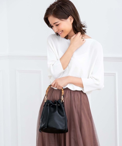 Edit Sheen(エディットシーン)の「バンブーハンドル巾着ハンドバッグ(ハンドバッグ・レディース・ブラック/ベージュ・FREE)」の15枚目の写真